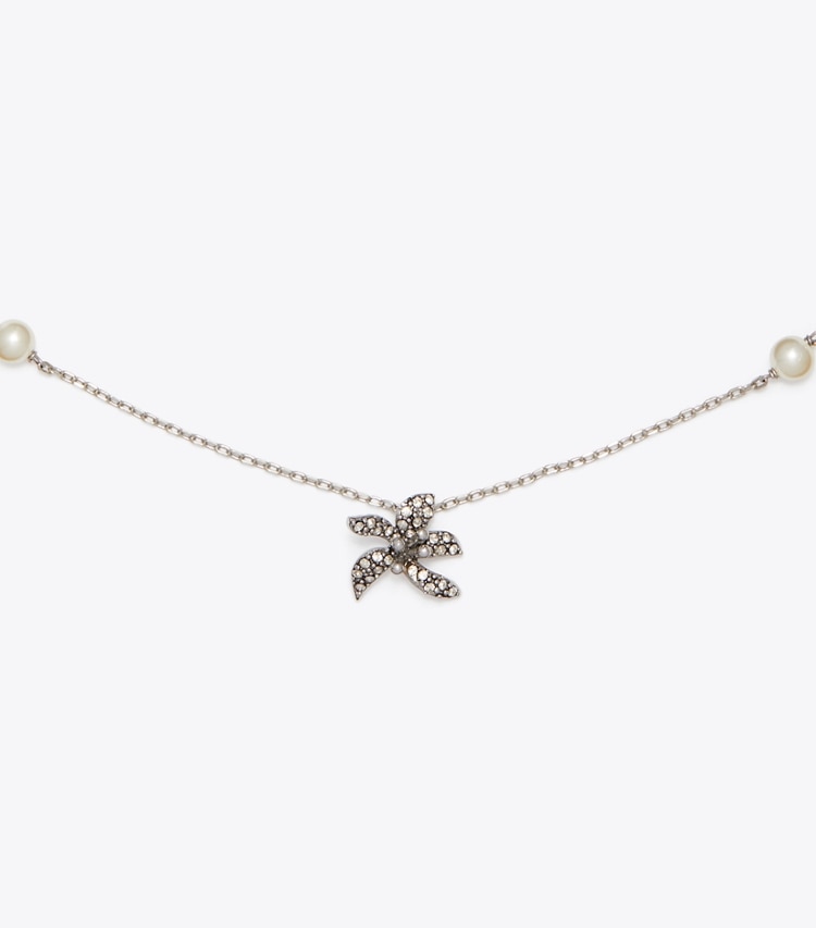 Tory Burch designer schmuckkästchen Moondance Geschenkset aus Halskette mit Anhänger und Ohrringen in Tory Silver / Pearl additional