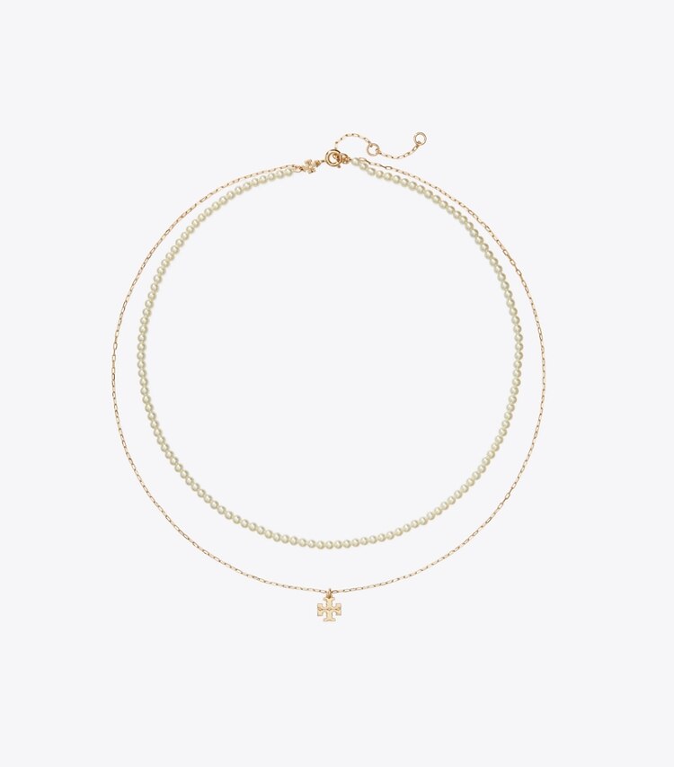 Tory Burch designer colliers Moondance Layered Pearl Necklace in Tory Gold / Pearl front
