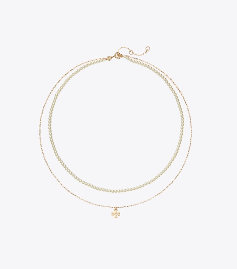 Tory Burch designer colliers Moondance Layered Pearl Necklace in Tory Gold / Pearl front