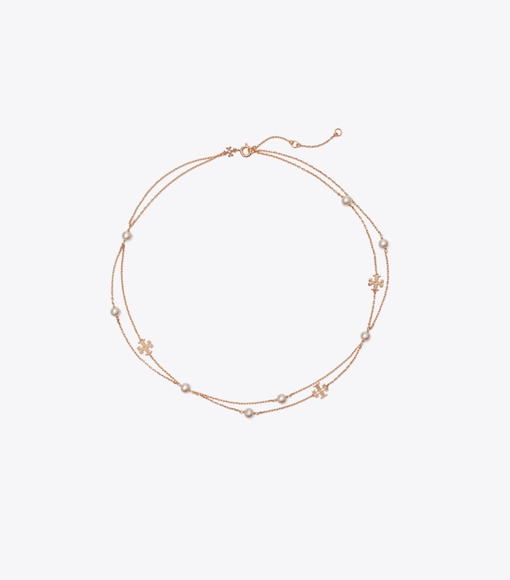 Tory Burch designer necklaces Moondance Layered Pearl Necklace in Tory Gold / Cream front