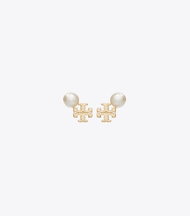 Tory Burch designer イヤリング&ピアス ムーンダンス ロゴ&パール スタッドピアス in Tory Gold / Pearl front