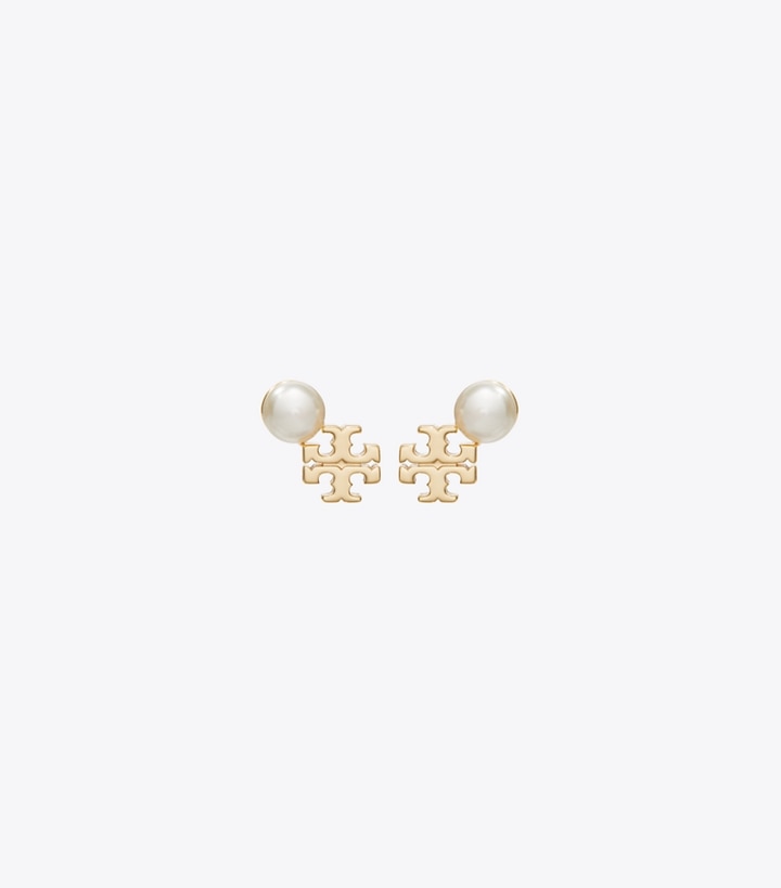 Tory Burch designer イヤリング＆ピアス ムーンダンス ロゴ＆パール スタッドピアス in Tory Gold / Pearl front