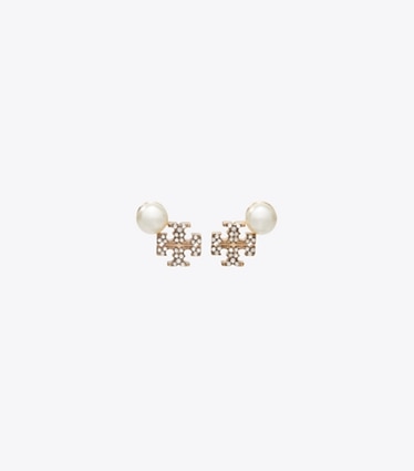 Tory Burch designer イヤリング&ピアス ムーンダンス ロゴ&パール スタッドピアス in Tory Gold / Pearl / Crystal front