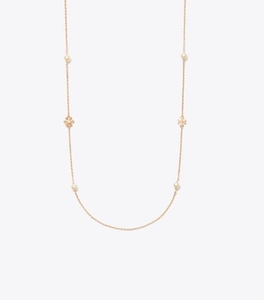 Tory Burch designer necklaces Moondance Long Flower Necklace in Tory Gold / Cream front