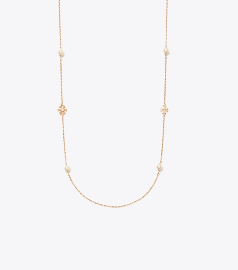Tory Burch designer ネックレス ムーンダンス フラワー ロングネックレス in Tory Gold / Cream front
