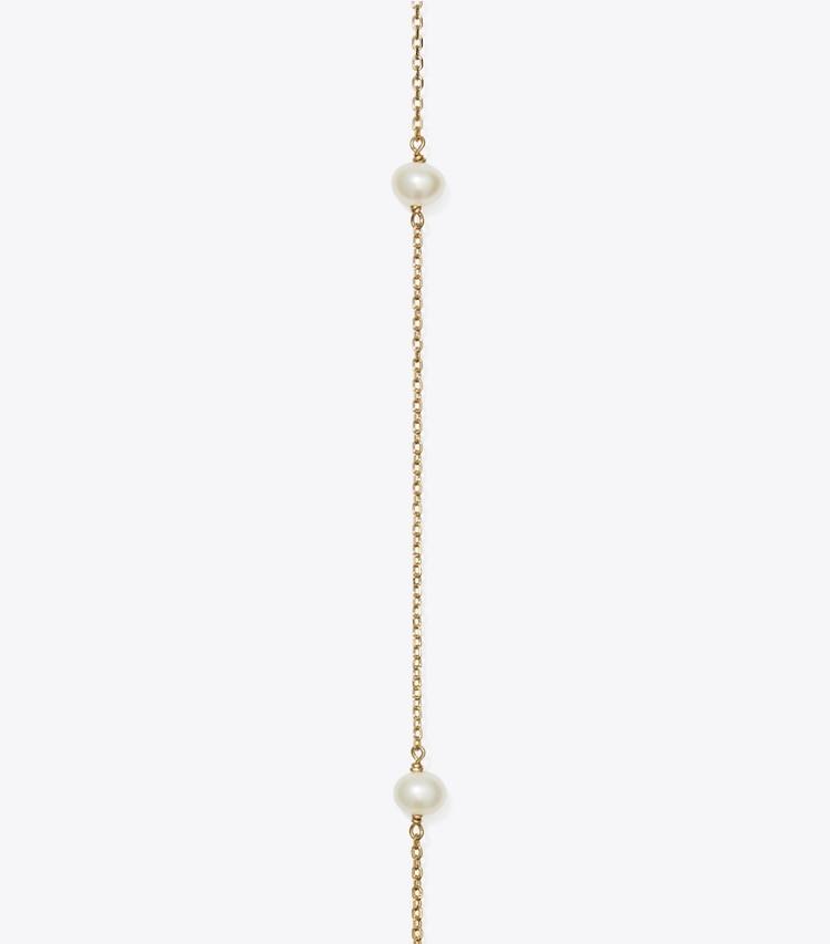 Tory Burch designer necklaces Moondance Long Pearl Necklace in Tory Gold / Pearl detail