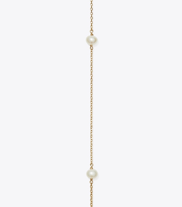 Tory Burch designer necklaces Moondance Long Pearl Necklace in Tory Gold / Pearl front