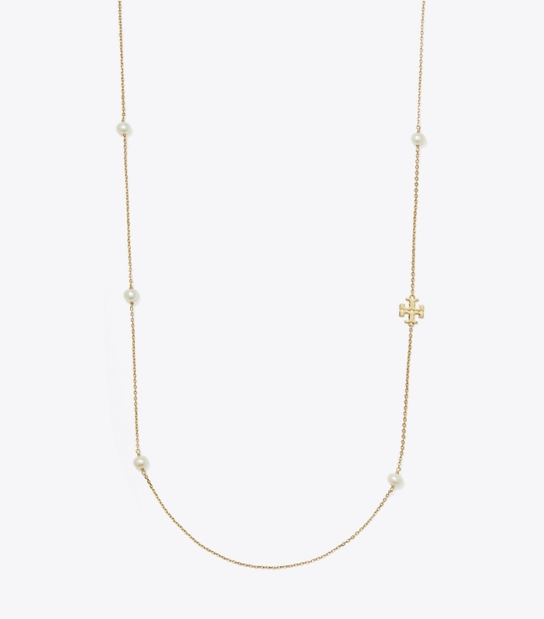 Tory Burch designer necklaces Moondance Long Pearl Necklace in Tory Gold / Pearl front