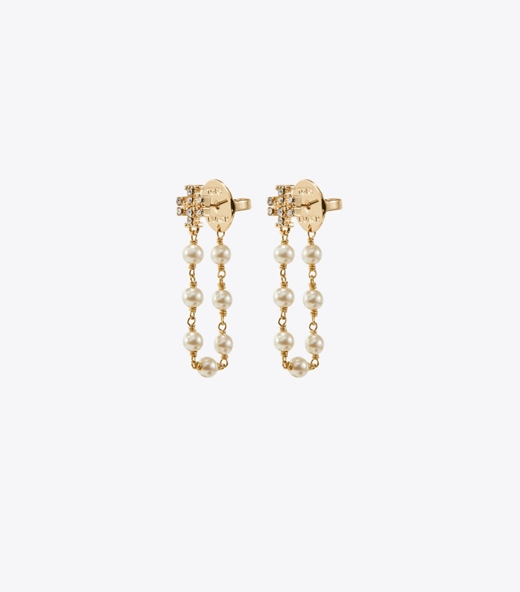 Tory Burch designer earrings Moondance Pearl and Chain Earrings in Tory Gold / Pearl / Crystal detail
