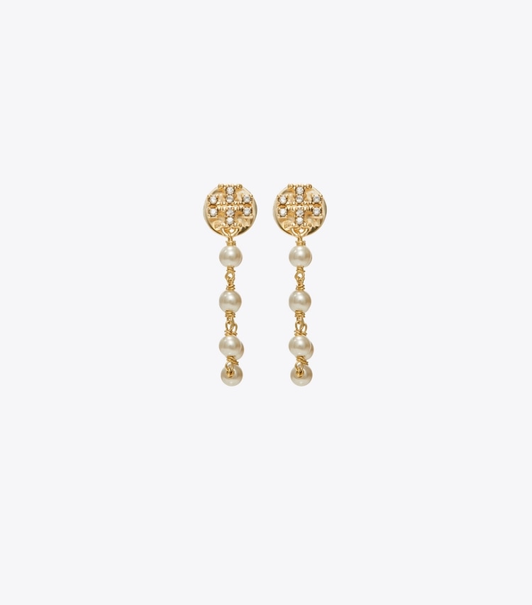 Tory Burch designer earrings Moondance Pearl and Chain Earrings in Tory Gold / Pearl / Crystal front