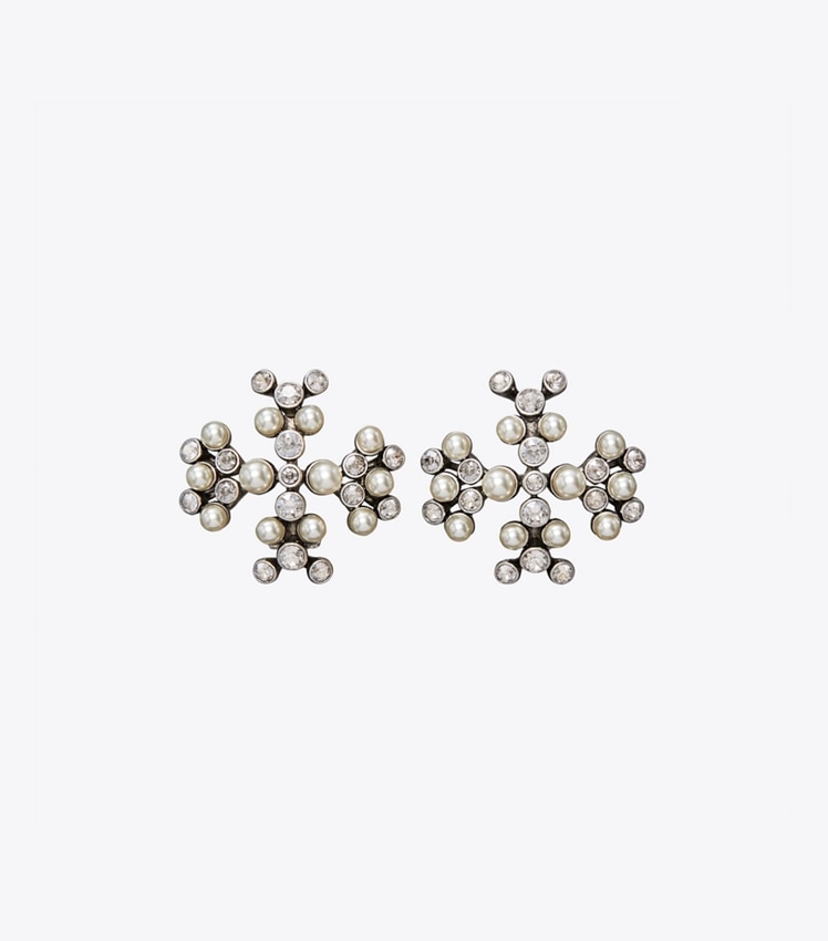 Moondance Pearl And Crystal Logo Earrings by Tory Burch