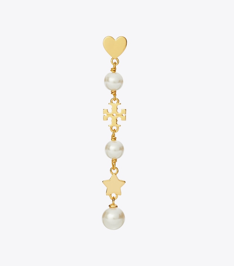 Tory Burch designer boucles d'oreilles Moondance Pearl and Heart Earrings in Tory Gold / Pearl front