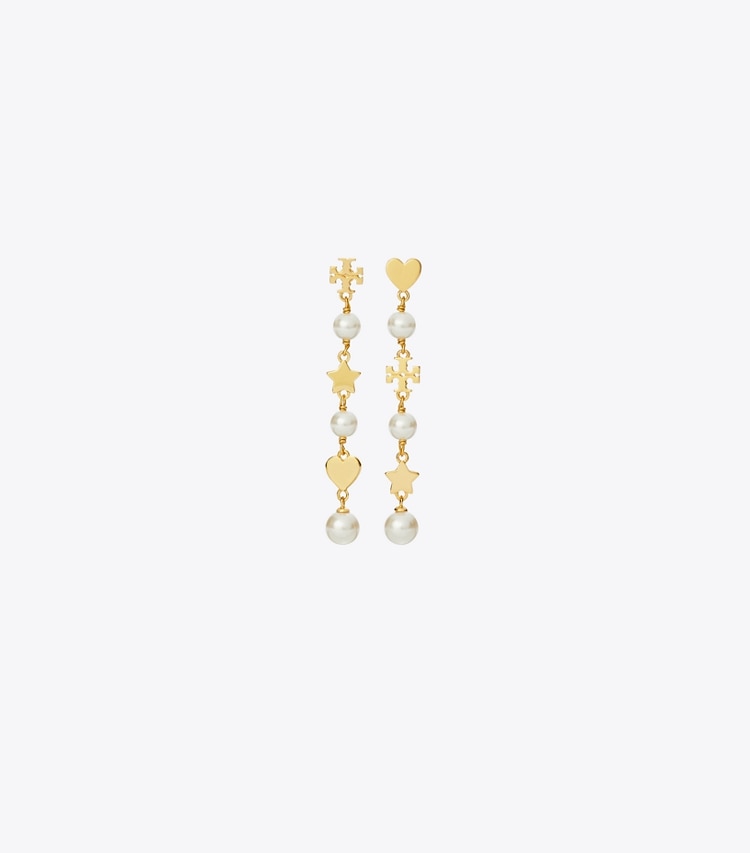 Tory Burch designer boucles d'oreilles Moondance Pearl and Heart Earrings in Tory Gold / Pearl front