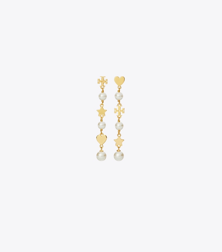 Tory Burch designer boucles d'oreilles Moondance Pearl and Heart Earrings in Tory Gold / Pearl front