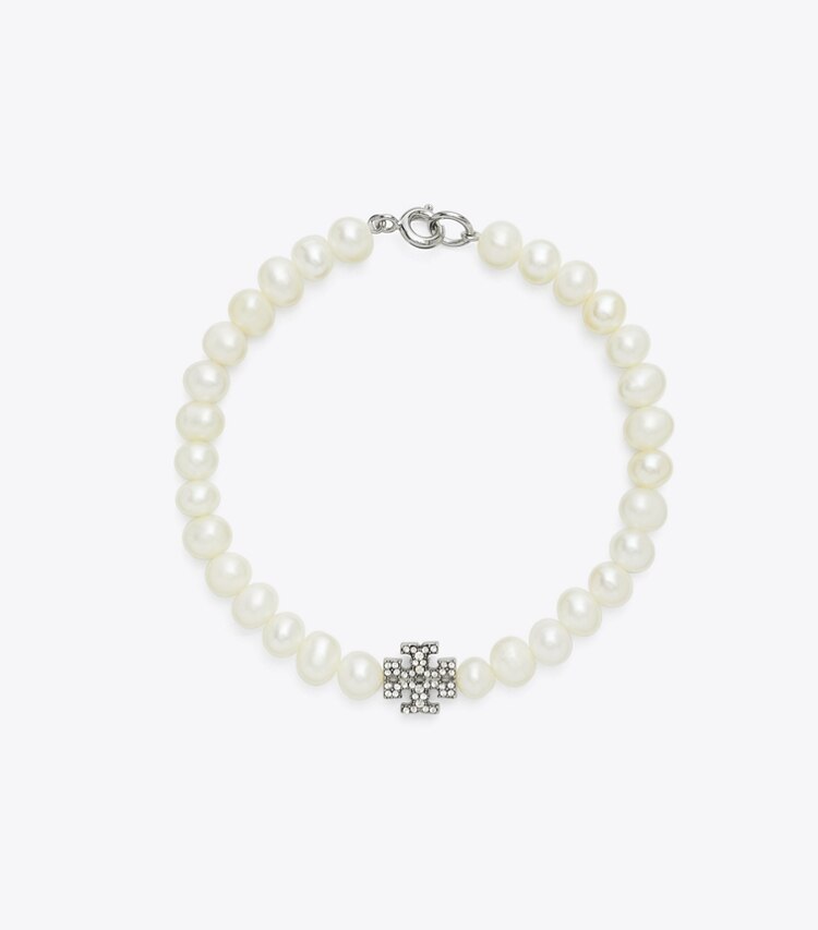 Tory Burch designer ブレスレット キラ パール ブレスレット in Tory Silver / Crystal / Pearl front