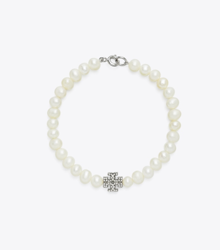 Tory Burch designer ブレスレット キラ パール ブレスレット in Tory Silver / Crystal / Pearl front