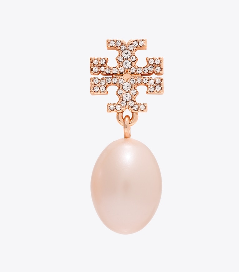 Tory Burch designer イヤリング＆ピアス ムーンダンス パヴェ パール ドロップピアス in Rose Gold / Pearl front