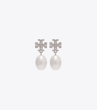Tory Burch designer orecchini Moondance Pearl and Pavé Drop Earring in Tory Silver / Pearl front