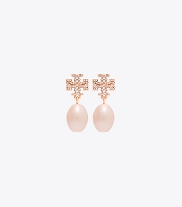 Tory Burch designer イヤリング＆ピアス ムーンダンス パヴェ パール ドロップピアス in Rose Gold / Pearl front