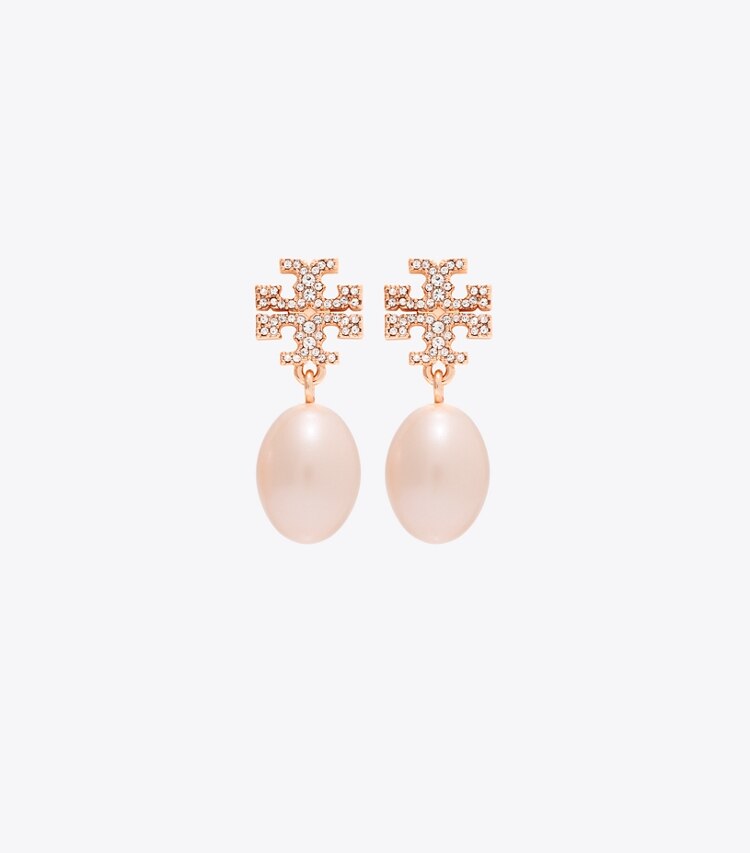 Tory Burch designer イヤリング＆ピアス ムーンダンス パヴェ パール ドロップピアス in Rose Gold / Pearl front