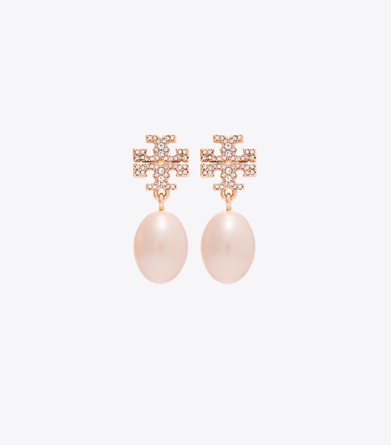 Tory Burch designer イヤリング＆ピアス ムーンダンス パヴェ パール ドロップピアス in Rose Gold / Pearl front