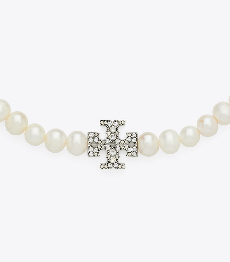 Tory Burch designer necklaces Moondance Pearl and Pavé Necklace in Tory Silver / Pearl / Crystal detail