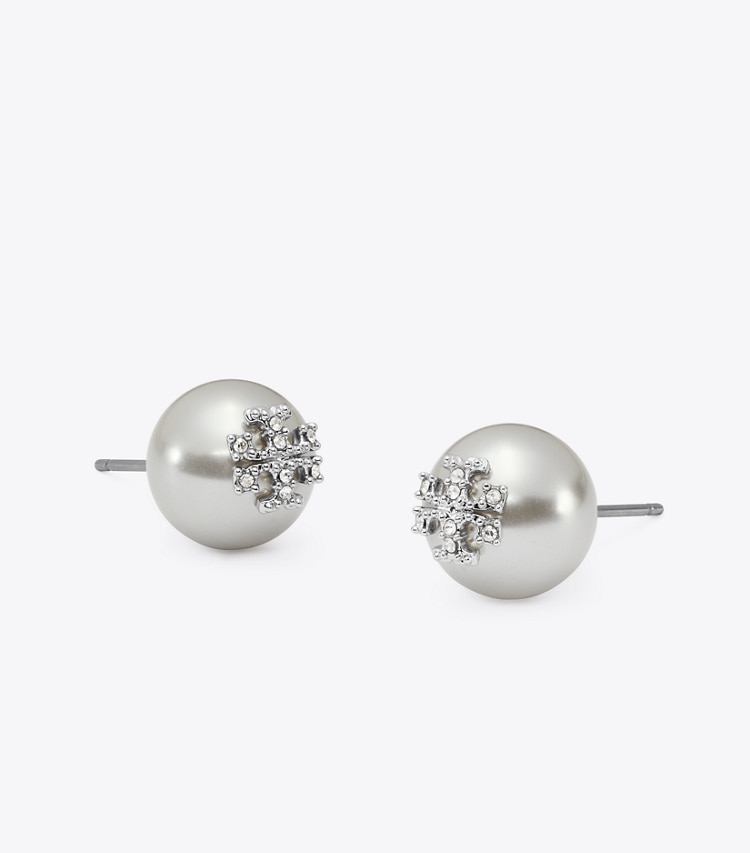 Tory Burch designer earrings Moondance Pearl and Pavé Stud Earrings in Gray detail