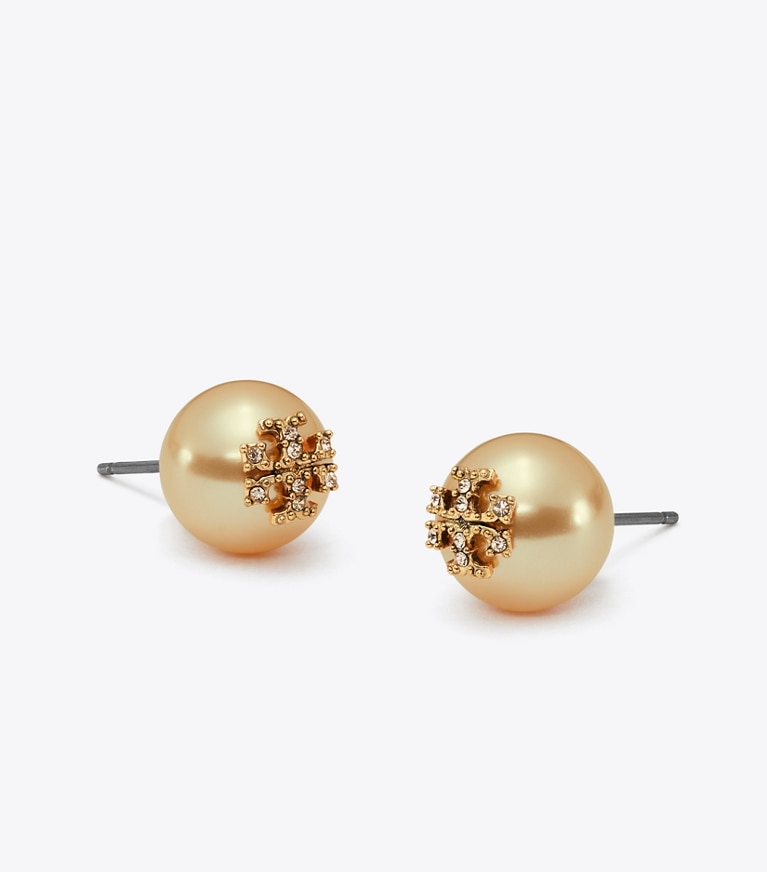 Tory Burch designer earrings Moondance Pearl and Pavé Stud Earrings in Pink detail