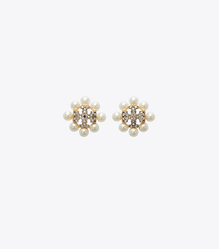Tory Burch designer ohrringe Moondance Pearl and Pavé Stud Earrings in Tory Gold / Pearl / Crystal front