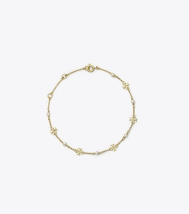 Tory Burch designer ブレスレット キラ パール デリケート チェーン ブレスレット in Tory Gold / Pearl front