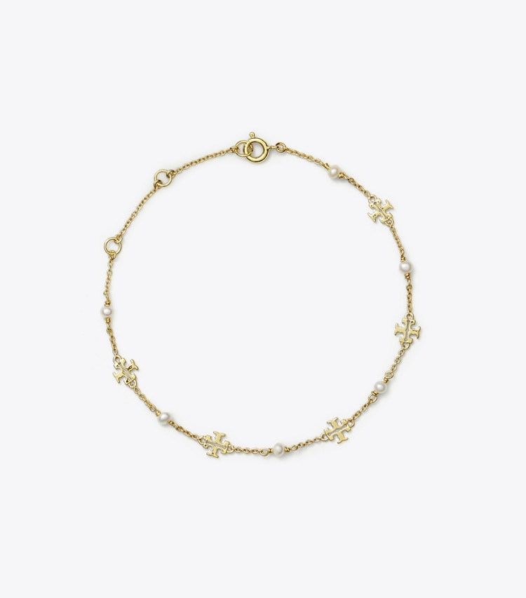 Tory Burch designer ブレスレット キラ パール デリケート チェーン ブレスレット in Tory Gold / Pearl front
