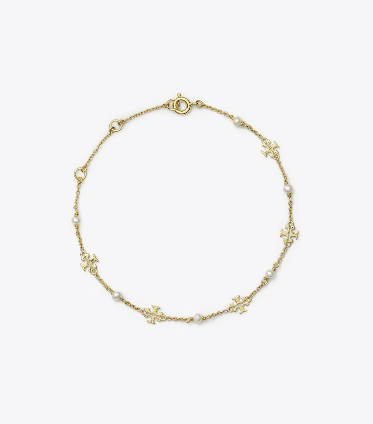 Tory Burch designer ブレスレット キラ パール デリケート チェーン ブレスレット in Tory Gold / Pearl front