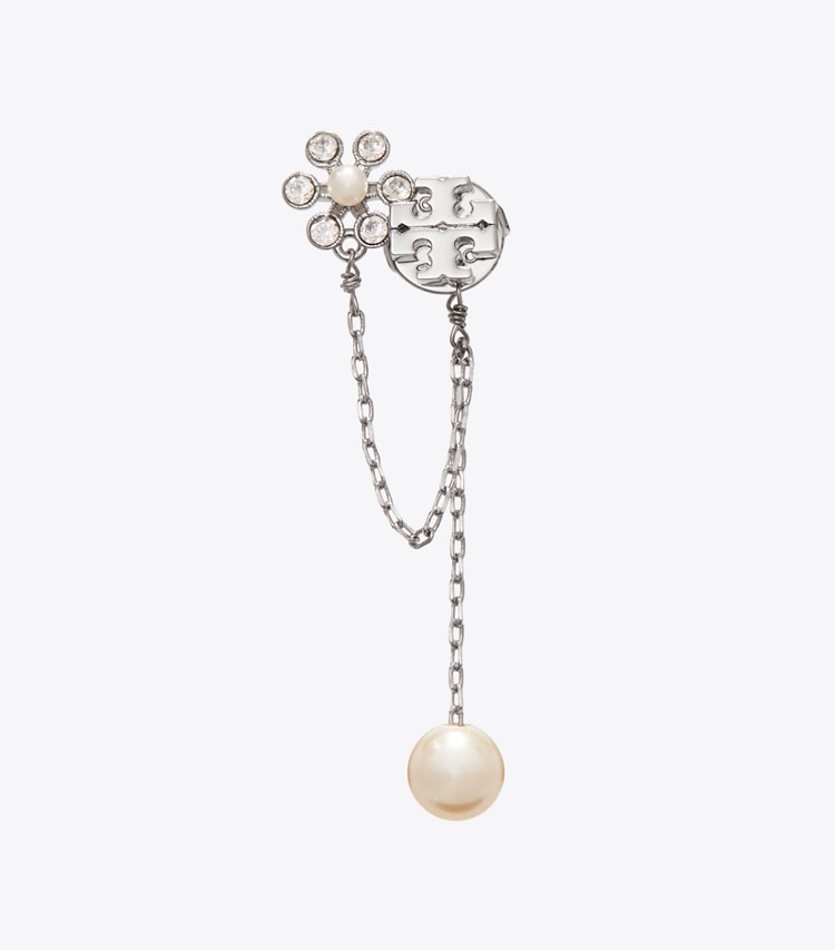Tory Burch designer イヤリング＆ピアス ムーンダンス パール チェーン ピアス in Tory Silver / Cream ディテール