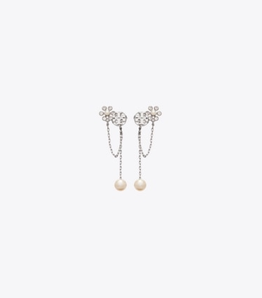 Tory Burch designer イヤリング&ピアス ムーンダンス パール チェーン ピアス in Tory Silver / Cream front