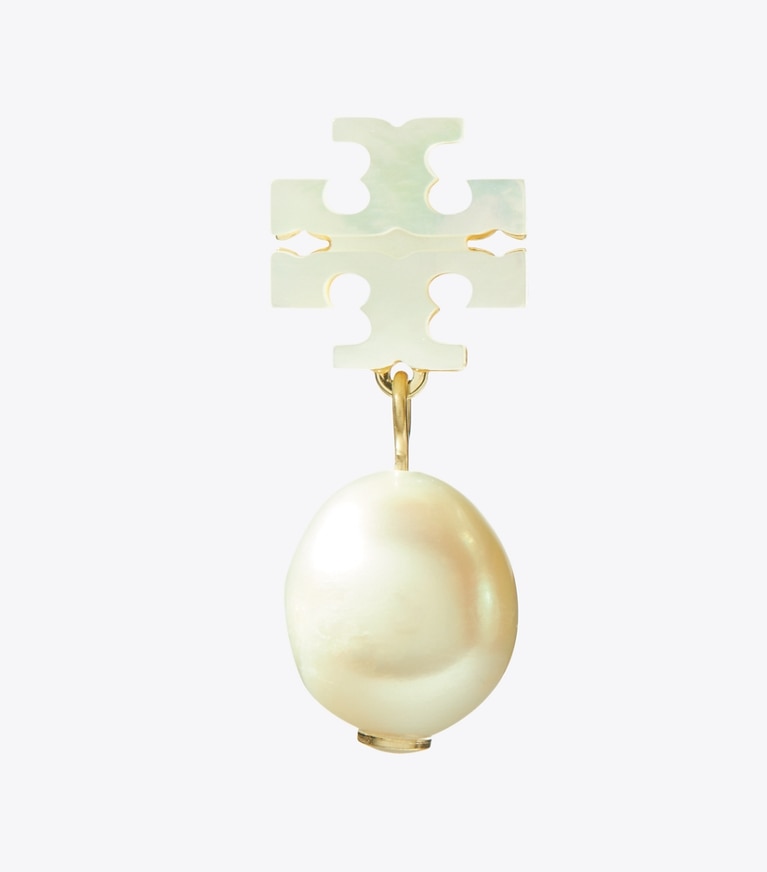 Tory Burch designer boucles d'oreilles Moondance Pearl Drop Earrings in Tory Gold / Mother of Pearl front
