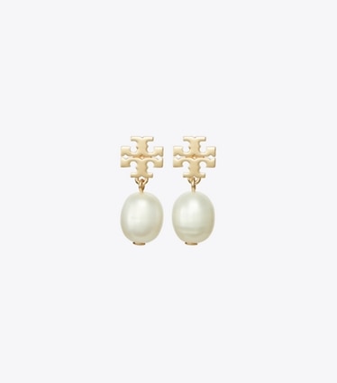 Tory Burch designer earrings Moondance Pearl Drop Earrings in Tory Gold/Ivory front