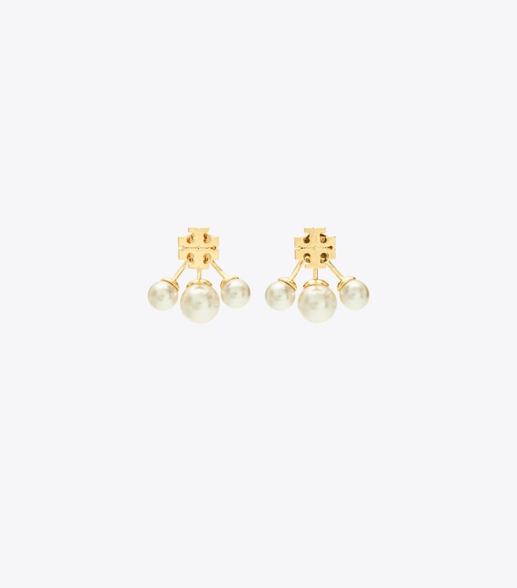 Tory Burch designer earrings Moondance Pearl Front-Back Earrings in Tory Gold / Cream front