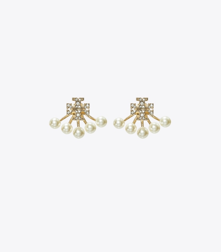 Tory Burch designer イヤリング＆ピアス キラ パール フロントバック ピアス in Tory Gold / Pearl / Crystal front