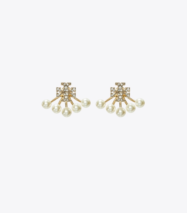 Tory Burch designer イヤリング＆ピアス キラ パール フロントバック ピアス in Tory Gold / Pearl / Crystal front
