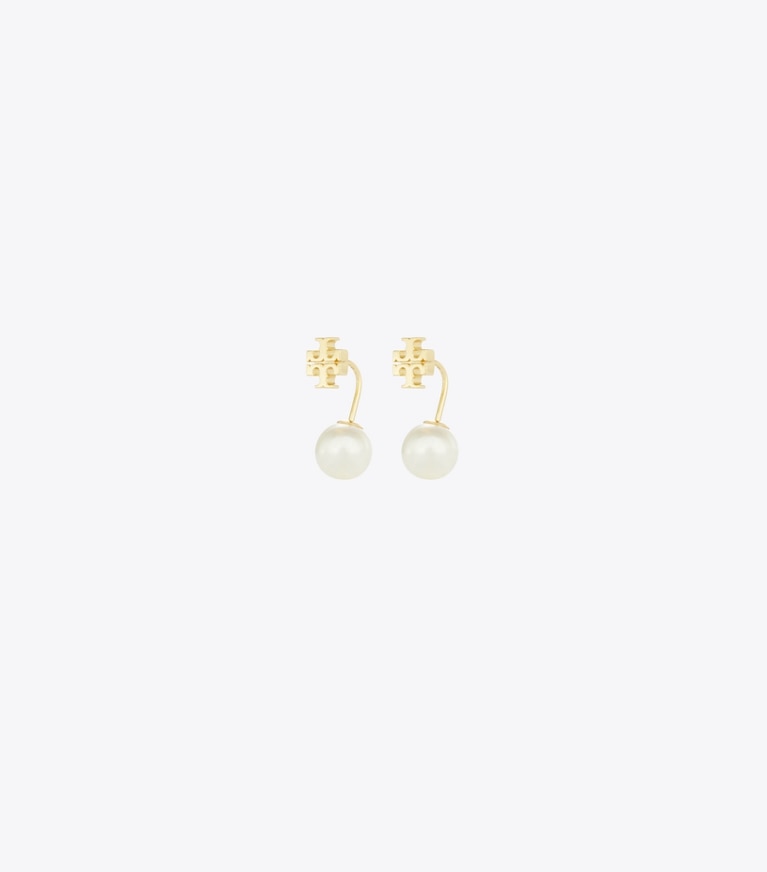 Tory Burch designer earrings Moondance Pearl Front-Back Earrings in Tory Gold / Pearl front