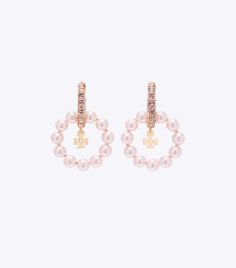 Tory Burch designer earrings Moondance Pearl Hoop Earrings in Pink detail
