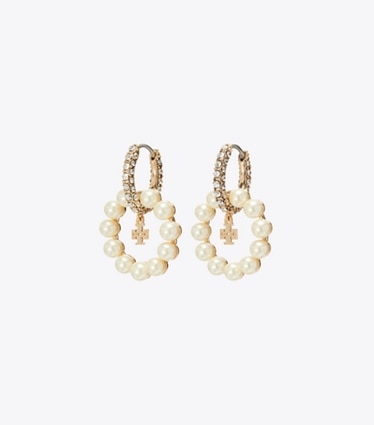 Tory Burch designer earrings Moondance Pearl Hoop Earrings in Pearl front