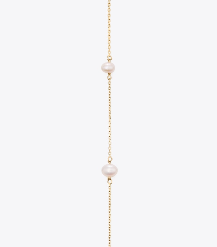 Tory Burch designer necklaces Moondance Pearl Long Necklace in Tory Gold / Pearl detail