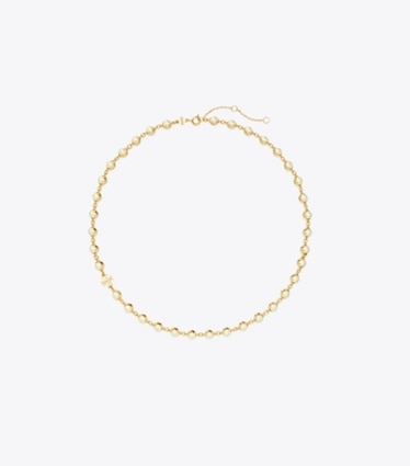 Tory Burch designer necklaces Moondance Pearl Necklace in Light Brass / Pearl front