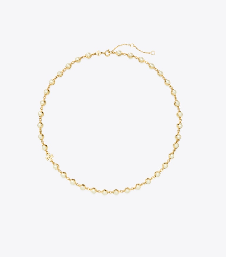 Tory Burch designer necklaces Moondance Pearl Necklace in Light Brass / Pearl front