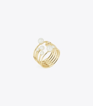 Tory Burch designer リング キラ パール リングセット in Tory Gold / Pearl angle