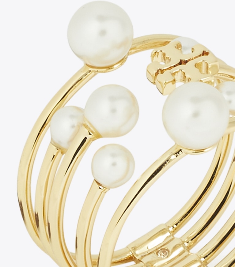 Tory Burch designer リング キラ パール リングセット in Tory Gold / Pearl angle
