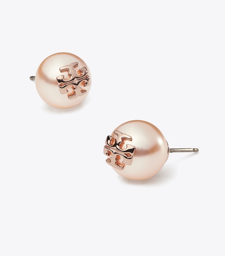 Tory Burch designer earrings Moondance Pearl Stud Earrings in Rose/Rose Gold detail