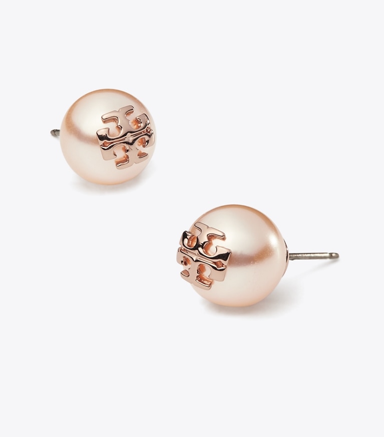 Tory Burch designer earrings Moondance Pearl Stud Earrings in Rose/Rose Gold front