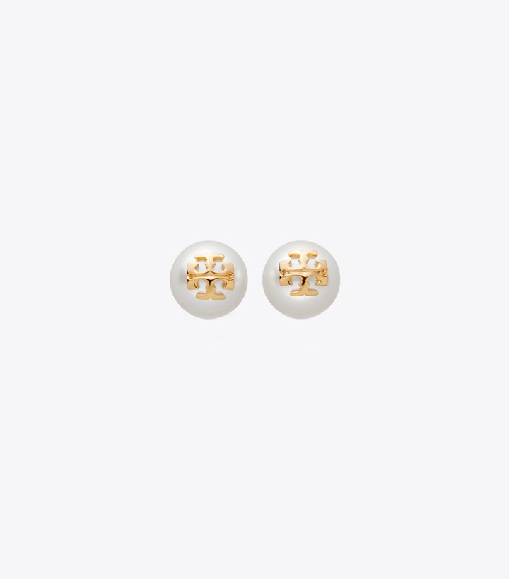 Tory Burch designer earrings Moondance Pearl Stud Earrings in Ivory/Tory Gold front
